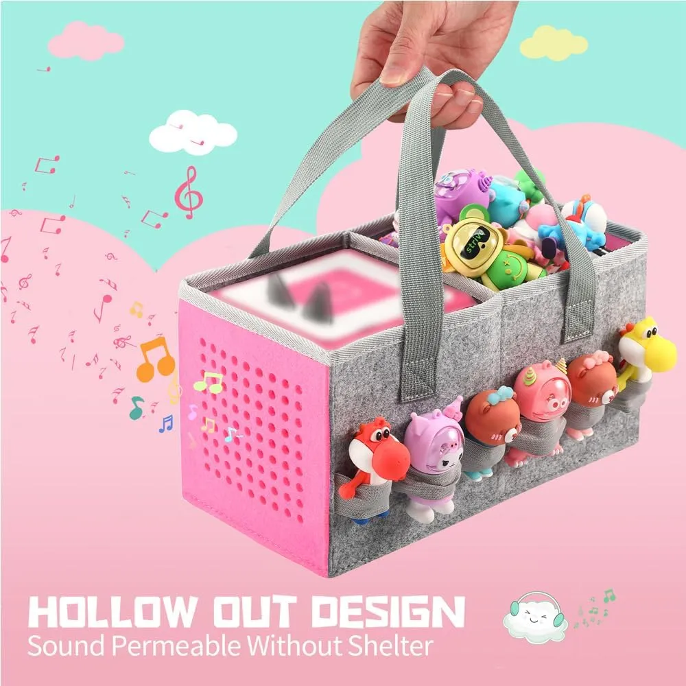 Carrying Case Travel Felt Bag Compatible with Toniebox Starter Set and Tonies Figurine (Gray Pink)