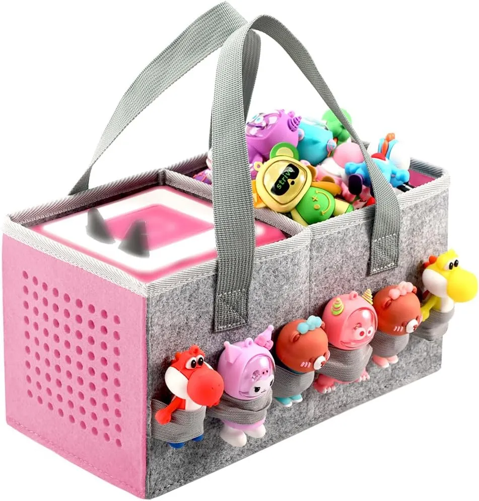 Carrying Case Travel Felt Bag Compatible with Toniebox Starter Set and Tonies Figurine (Gray Pink)