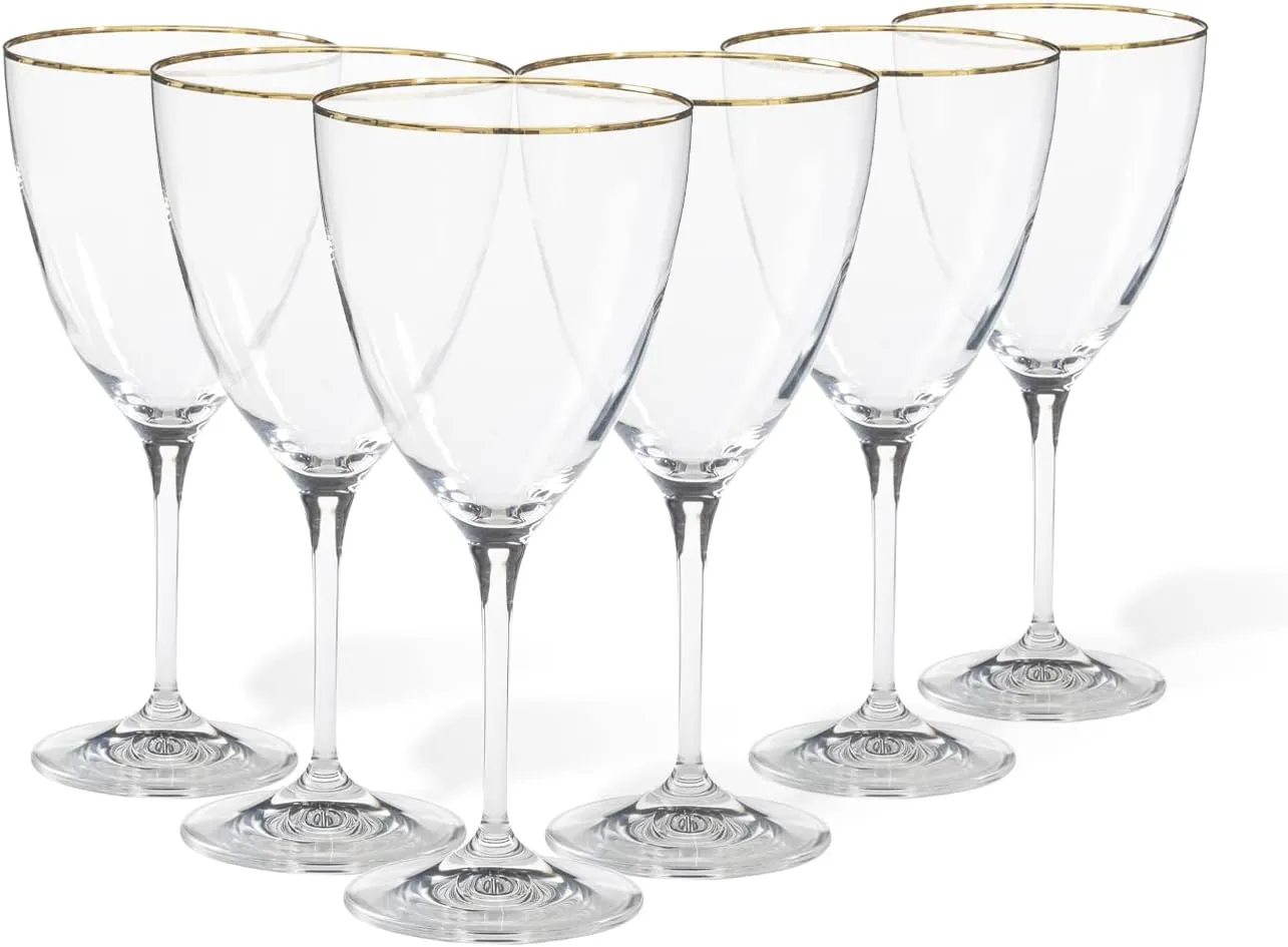 Casafina Glassware 14 oz. Set of 6 Drinking Water Glasses - Sensa Collection, Golden Rim | Microwave & Dishwasher Safe Dinnerware | Food Safe Glazing | Restaurant Quality Drinkware