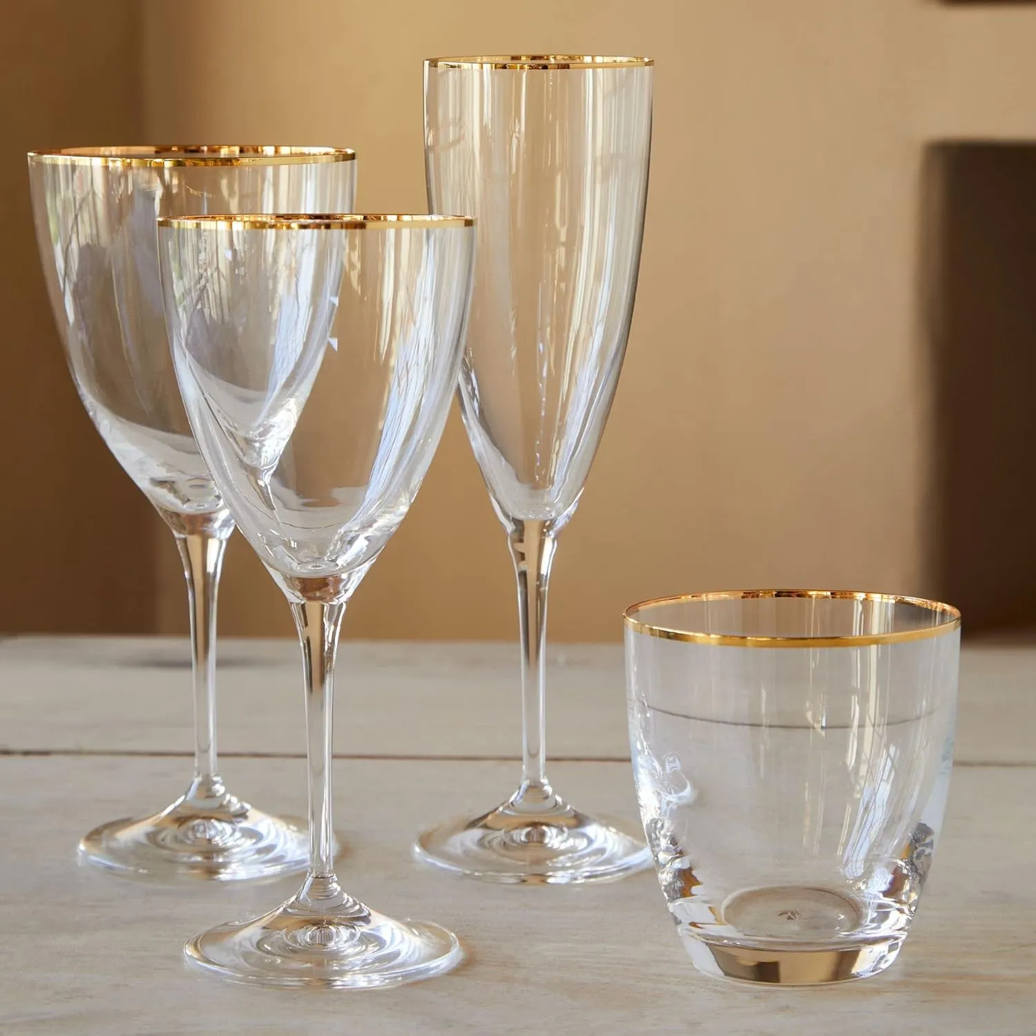 Casafina Glassware 14 oz. Set of 6 Drinking Water Glasses - Sensa Collection, Golden Rim | Microwave & Dishwasher Safe Dinnerware | Food Safe Glazing | Restaurant Quality Drinkware