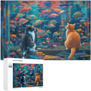 Cat and Fish 1000 Piece Jigsaw Puzzle for Adults and Families Greaty Puzzles Family Game Night Activity-Unique Precision Fit Pieces