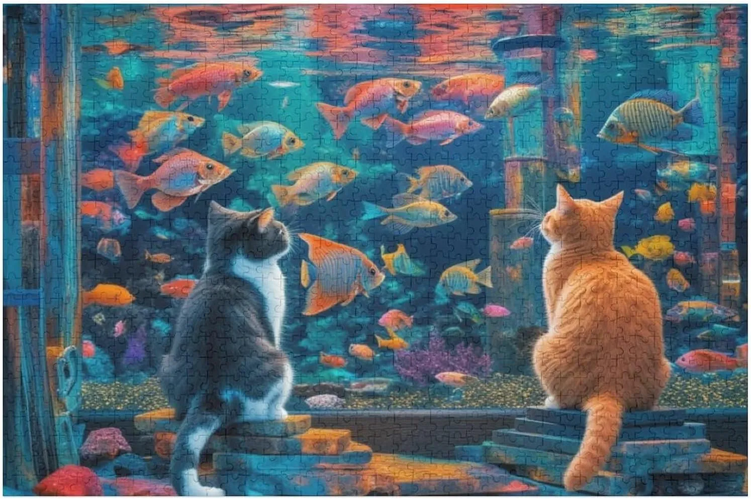 Cat and Fish 1000 Piece Jigsaw Puzzle for Adults and Families Greaty Puzzles Family Game Night Activity-Unique Precision Fit Pieces
