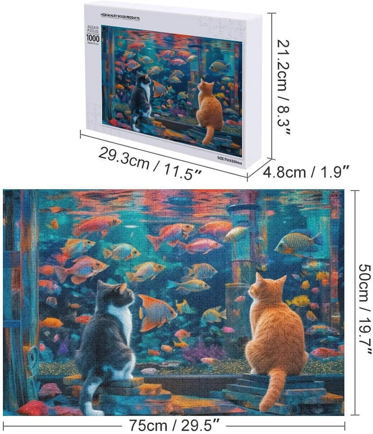Cat and Fish 1000 Piece Jigsaw Puzzle for Adults and Families Greaty Puzzles Family Game Night Activity-Unique Precision Fit Pieces