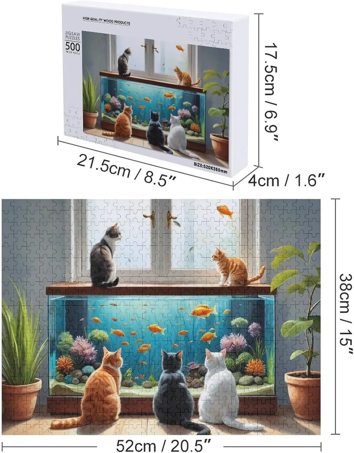 Cat and Fish 500 PCS Puzzle Fun and Challenging Activity and Artwork of Wooden Jigsaw Puzzle for Adults and Families