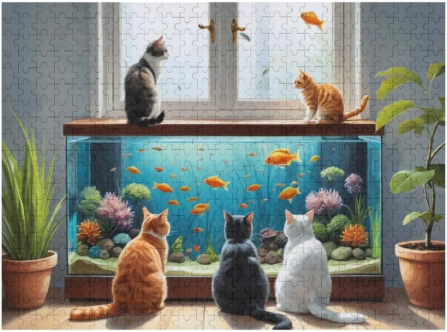 Cat and Fish 500 PCS Puzzle Fun and Challenging Activity and Artwork of Wooden Jigsaw Puzzle for Adults and Families