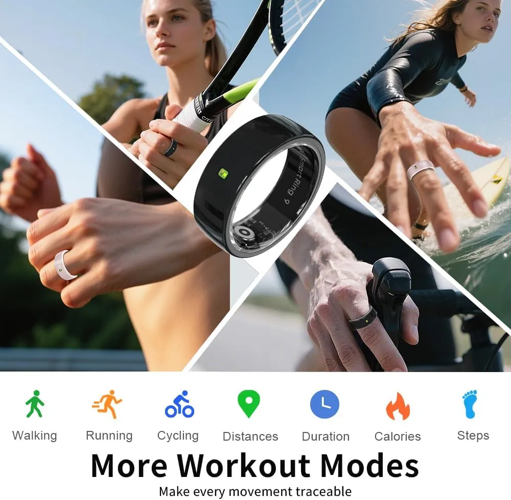 Ceramic Touch Smart Ring for Men Women - Fitness Tracker with Heart Rate, Blood Oxygen, Pedometer，5ATM Waterproof, Remote Music&Photography Control, No Subscription Fee for iOS and Android