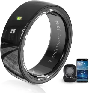 Ceramic Touch Smart Ring for Men Women - Fitness Tracker with Heart Rate, Blood Oxygen, Pedometer，5ATM Waterproof, Remote Music&Photography Control, No Subscription Fee for iOS and Android