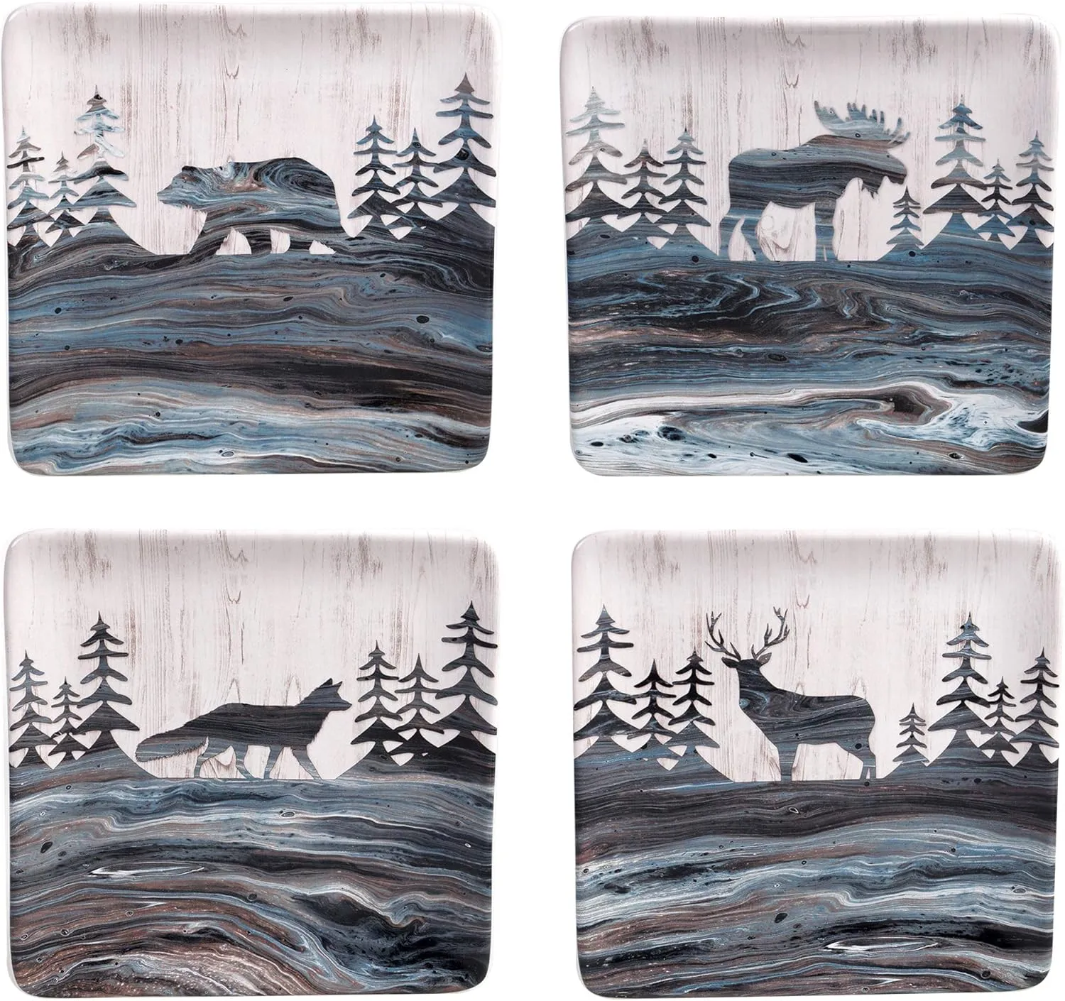 Certified International Fluidity Lodge 8.5" Salad/Dessert Plates, Set of 4 Assorted Designs