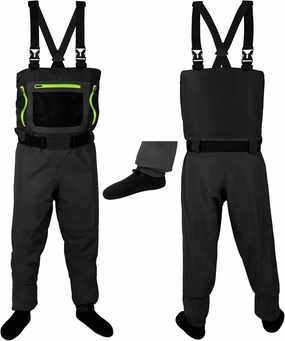 Chest Fishing Waders for Men and Women, 3-ply Nylon Waterproof Lightweight Waders with 4mm Neoprene Stockingfoot
