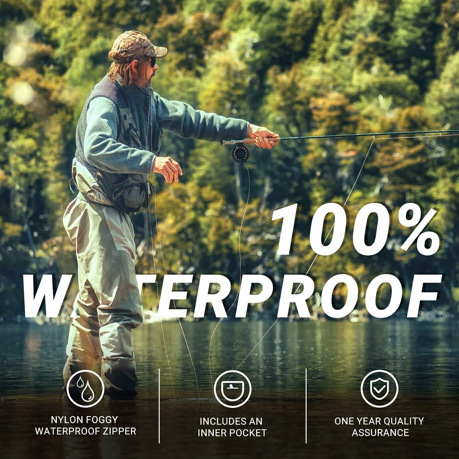 Chest Fishing Waders for Men and Women, 3-ply Nylon Waterproof Lightweight Waders with 4mm Neoprene Stockingfoot