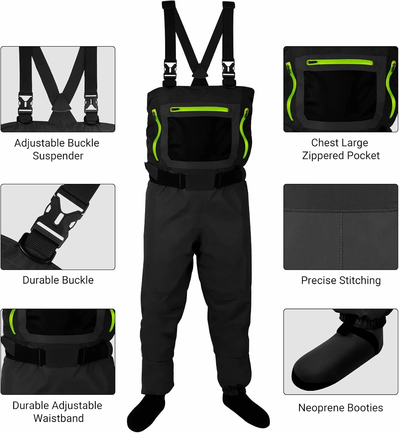 Chest Fishing Waders for Men and Women, 3-ply Nylon Waterproof Lightweight Waders with 4mm Neoprene Stockingfoot