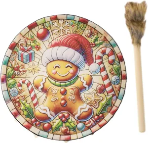Christmas Decoration Drum Musical Instrument Drum with Drumstick Tabletop Birthday Gift Kids Drum Wooden Toy for Friends, Cane Pattern