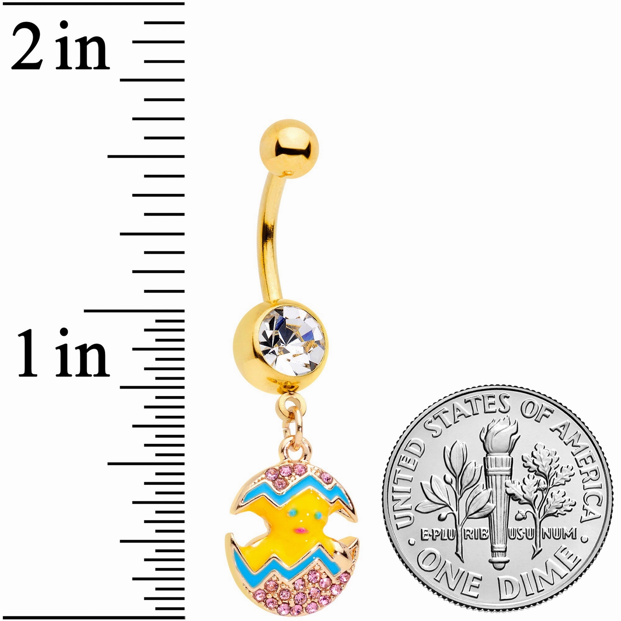 Clear Gem Gold Tone Funky Painted Easter Egg Chick Dangle Belly Ring