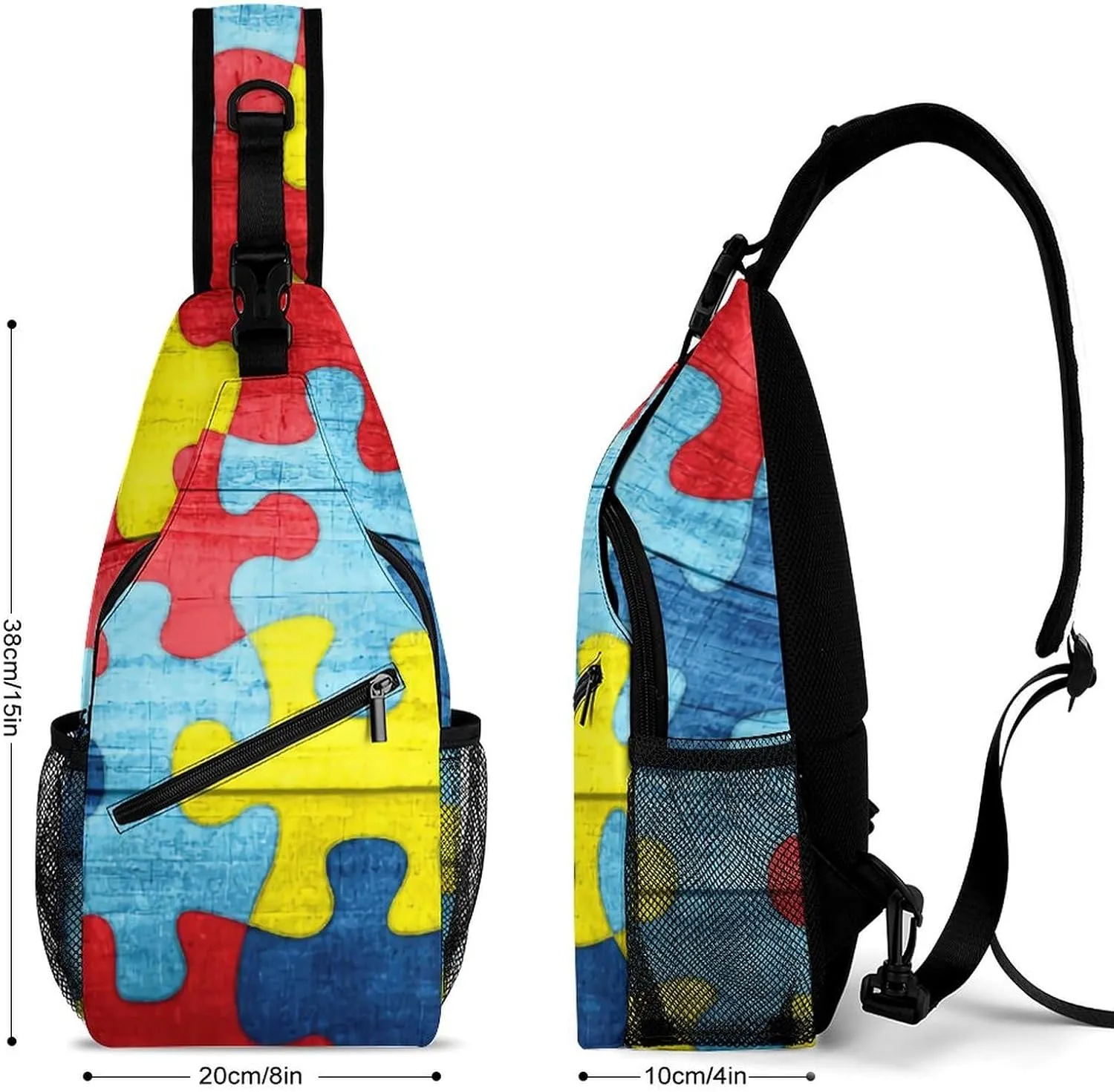 Colorful Autism Awareness Puzzle A Spacious And Large Capacity Portable Adjustable Chest Bag