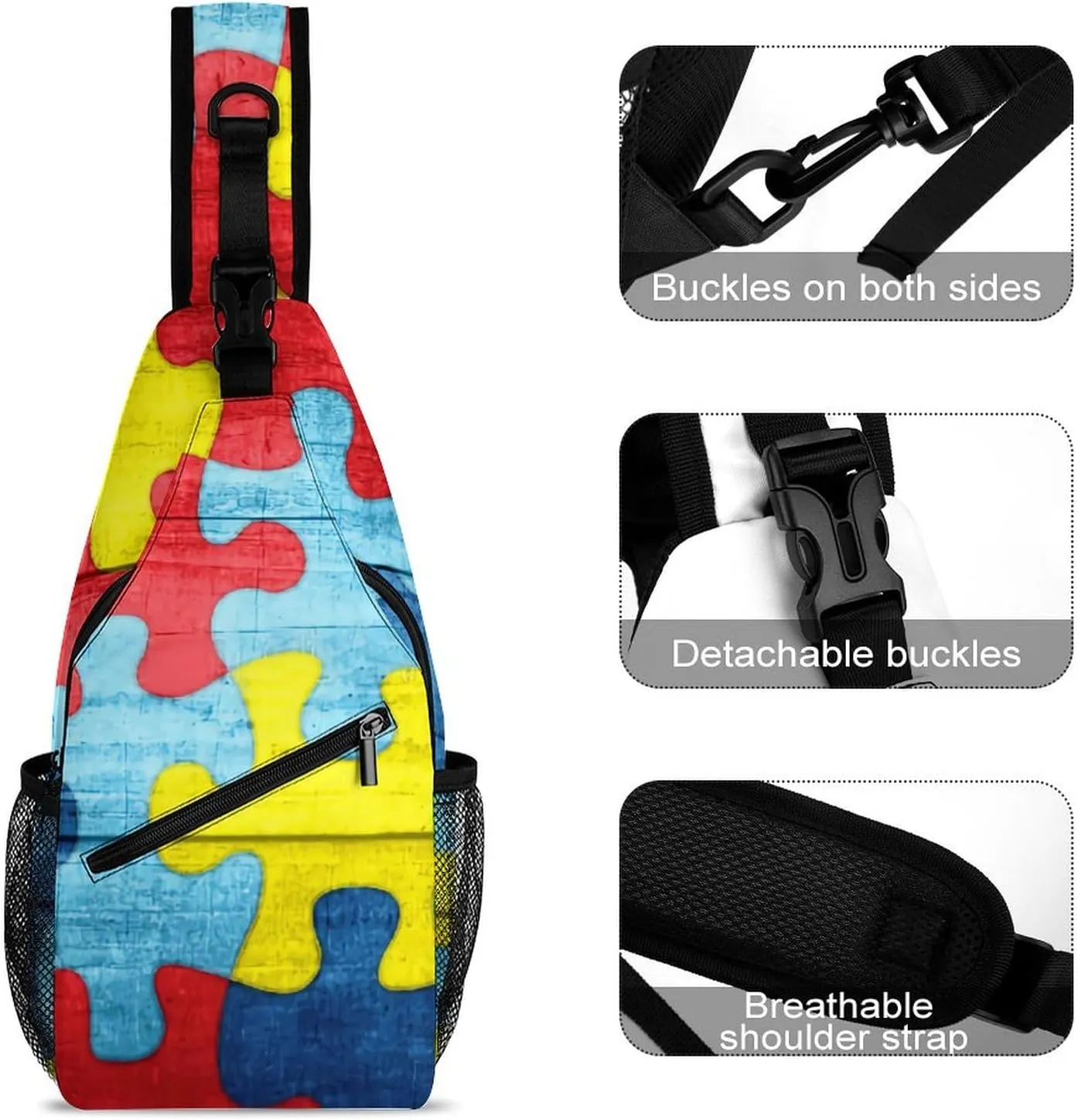 Colorful Autism Awareness Puzzle A Spacious And Large Capacity Portable Adjustable Chest Bag