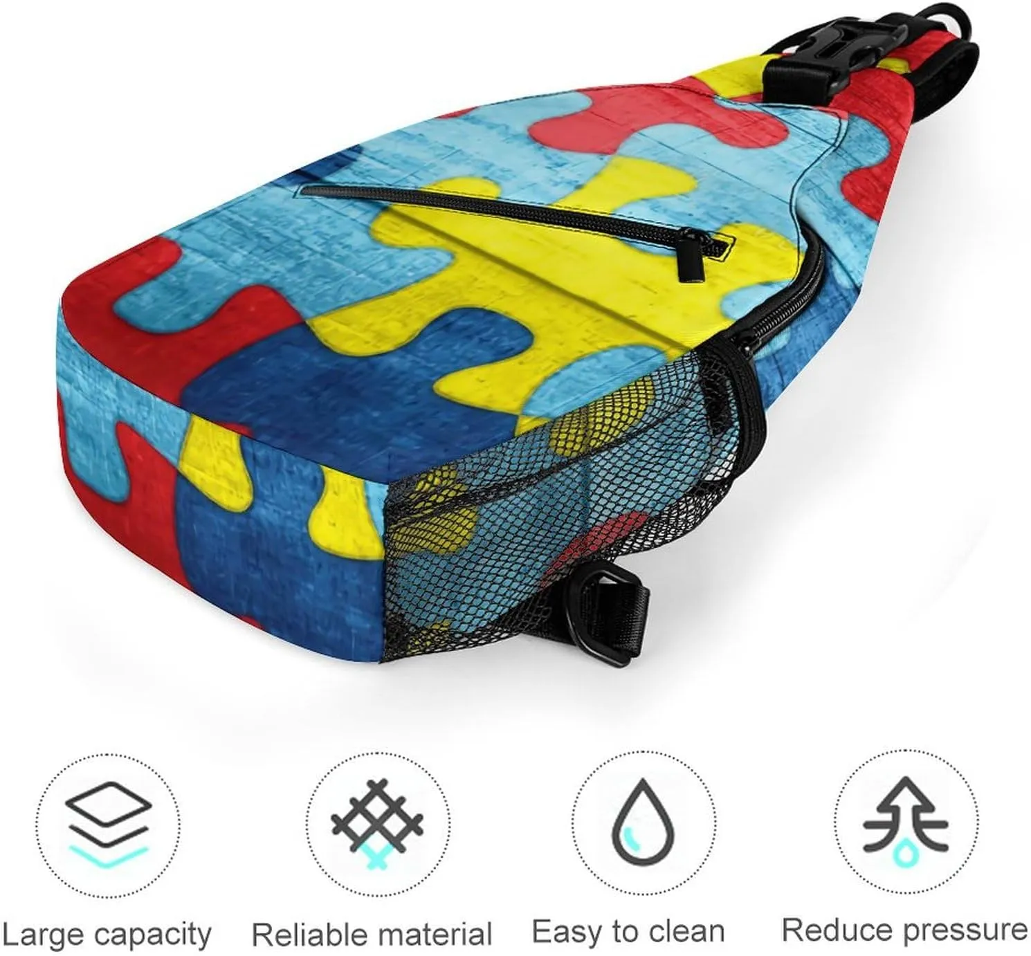 Colorful Autism Awareness Puzzle A Spacious And Large Capacity Portable Adjustable Chest Bag