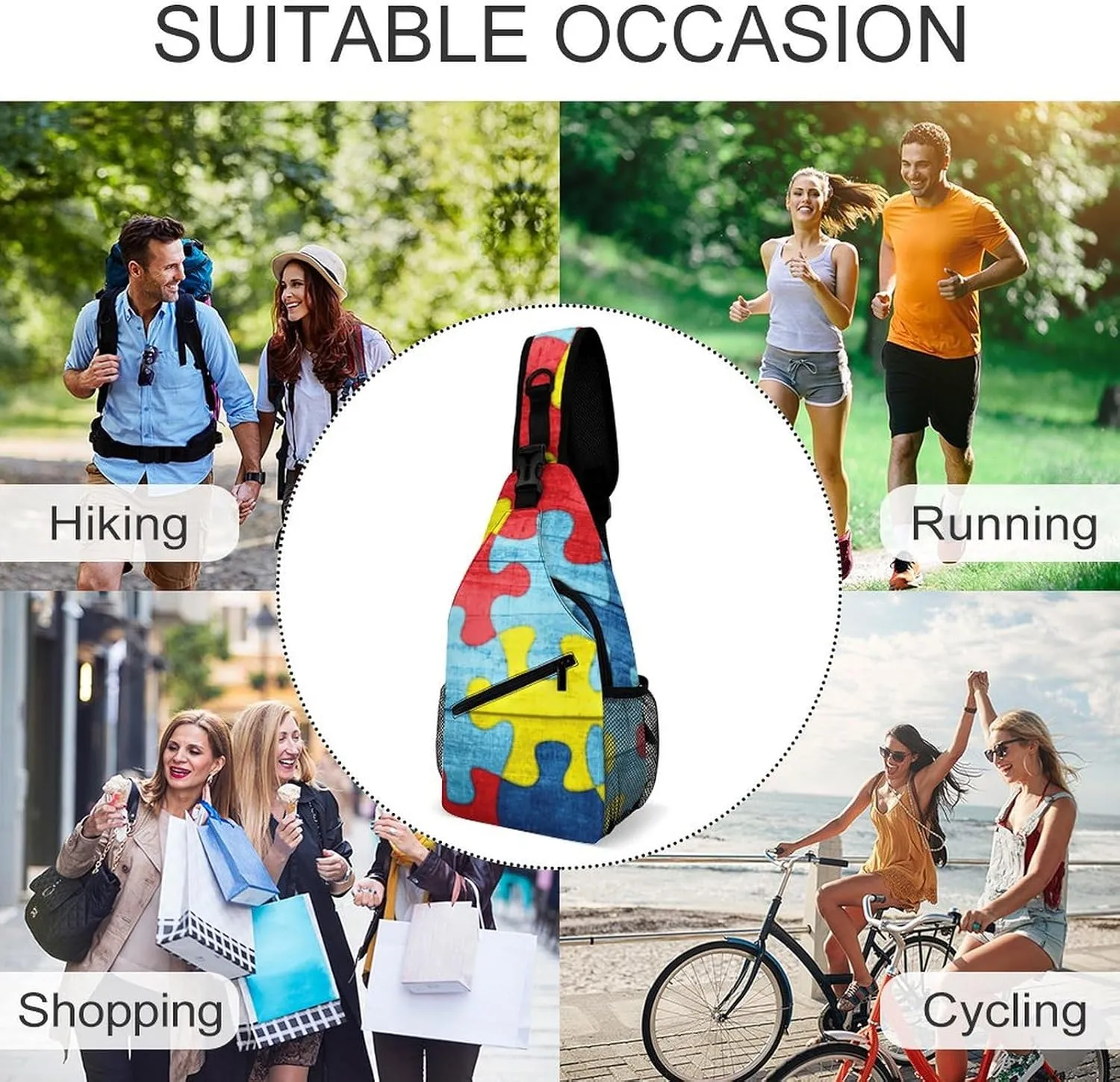 Colorful Autism Awareness Puzzle A Spacious And Large Capacity Portable Adjustable Chest Bag