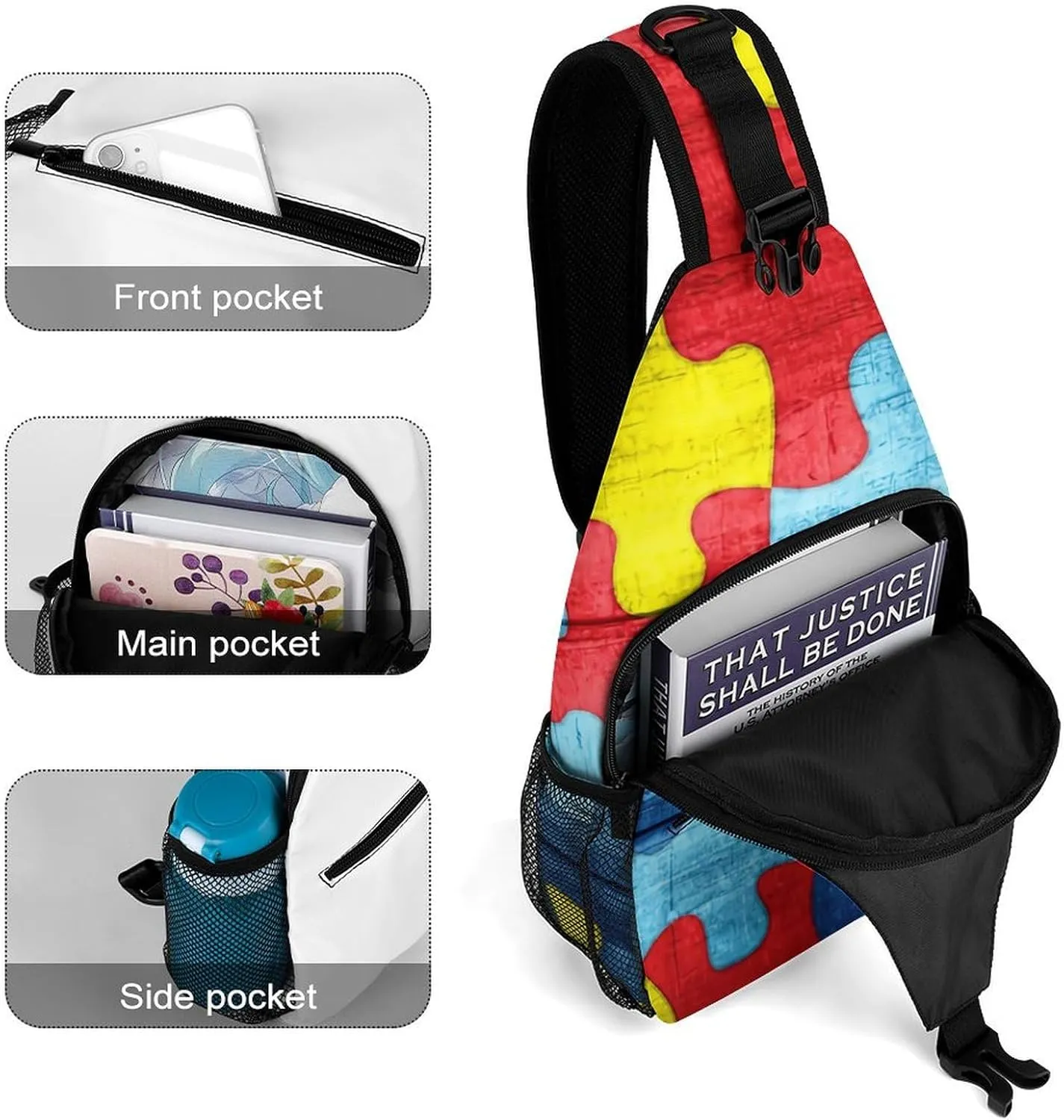 Colorful Autism Awareness Puzzle A Spacious And Large Capacity Portable Adjustable Chest Bag