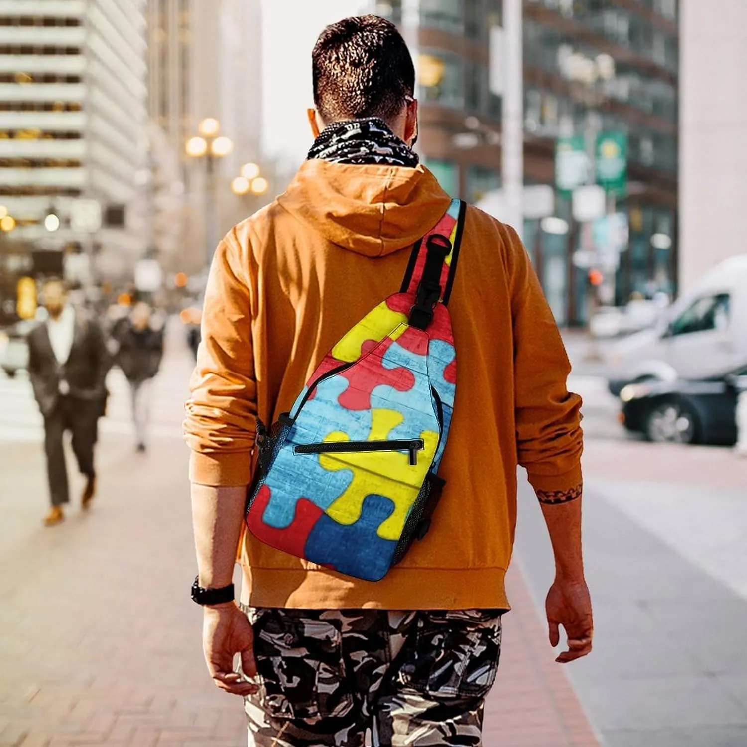 Colorful Autism Awareness Puzzle A Spacious And Large Capacity Portable Adjustable Chest Bag