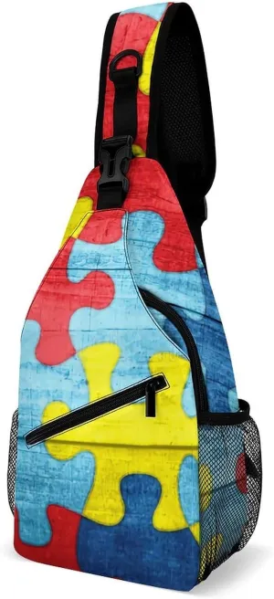 Colorful Autism Awareness Puzzle A Spacious And Large Capacity Portable Adjustable Chest Bag