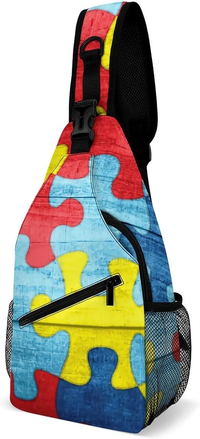 Colorful Autism Awareness Puzzle A Spacious And Large Capacity Portable Adjustable Chest Bag