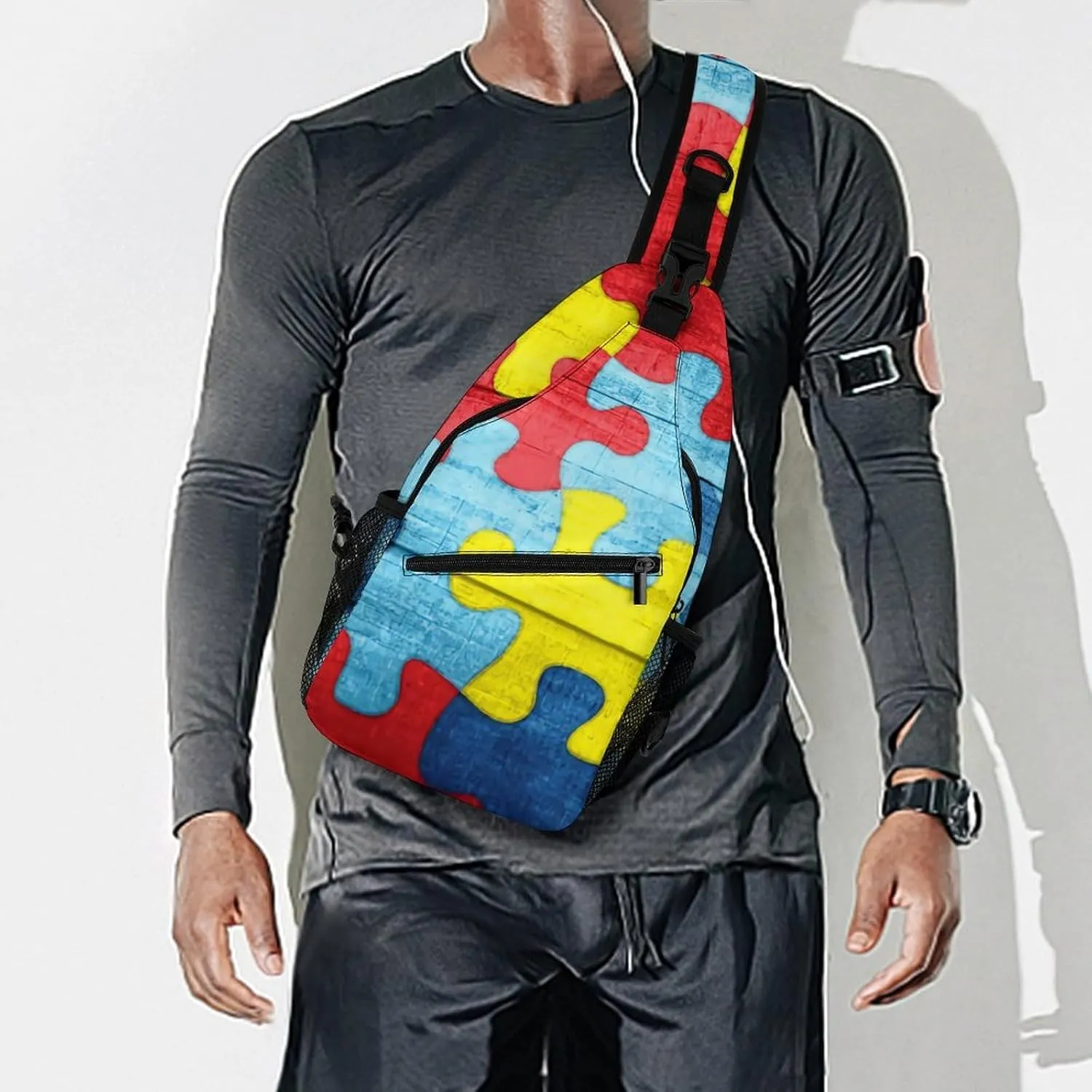 Colorful Autism Awareness Puzzle A Spacious And Large Capacity Portable Adjustable Chest Bag