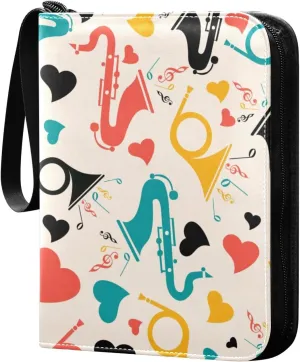 Colorful Musical Instrument Card Binder for Trading Cards, 4 Pocket with 50 Sleeves up to 400 Cards, Double Sided Pockets Card Holder Carry Case for Baseball Card, Football Card, Gaming Cards
