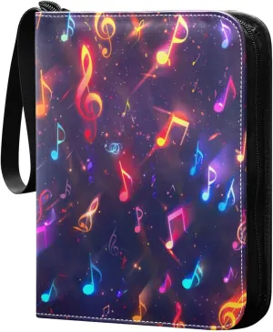 Colorful Musical Notes Card Binder 4-Pocket, 400 Pockets Trading Cards Holder Games Card Albums Storage Organizer Case for Football, Baseball Cards