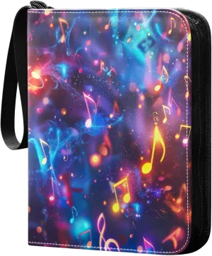Colorful Musical Notes Card Binder 4-Pocket, 400 Pockets Trading Cards Holder Games Card Albums Storage Organizer Case for Football, Baseball Cards