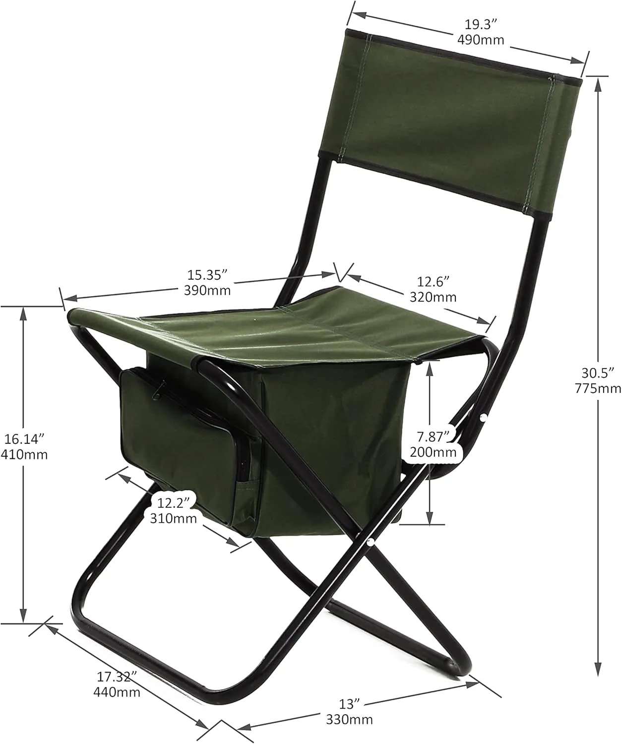 Compact Foldable Fishing Chair with Storage Bag, Portable Lightweight Camping Chair for Hunting Fishing Hiking, Supports 280 LBS