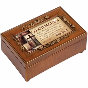Confirmation Holy Spirit Cross Wood Finish Petite Rose Jewelry Music Box Plays We Have a Friend in Jesus