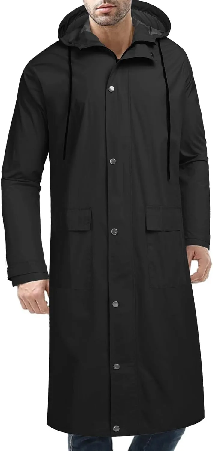 COOFANDY Men's Rain Jacket with Hood Waterproof Lightweight Active Long Raincoat