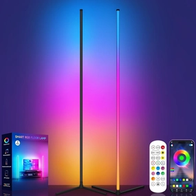 Corner Floor Lamp, RGB LED Corner Lamp with Music Sync, Smart App and Remote Control Color Changing Ambience Light, 16 Million Colors for Bedroom, Living Room Gaming Room (2pcs)