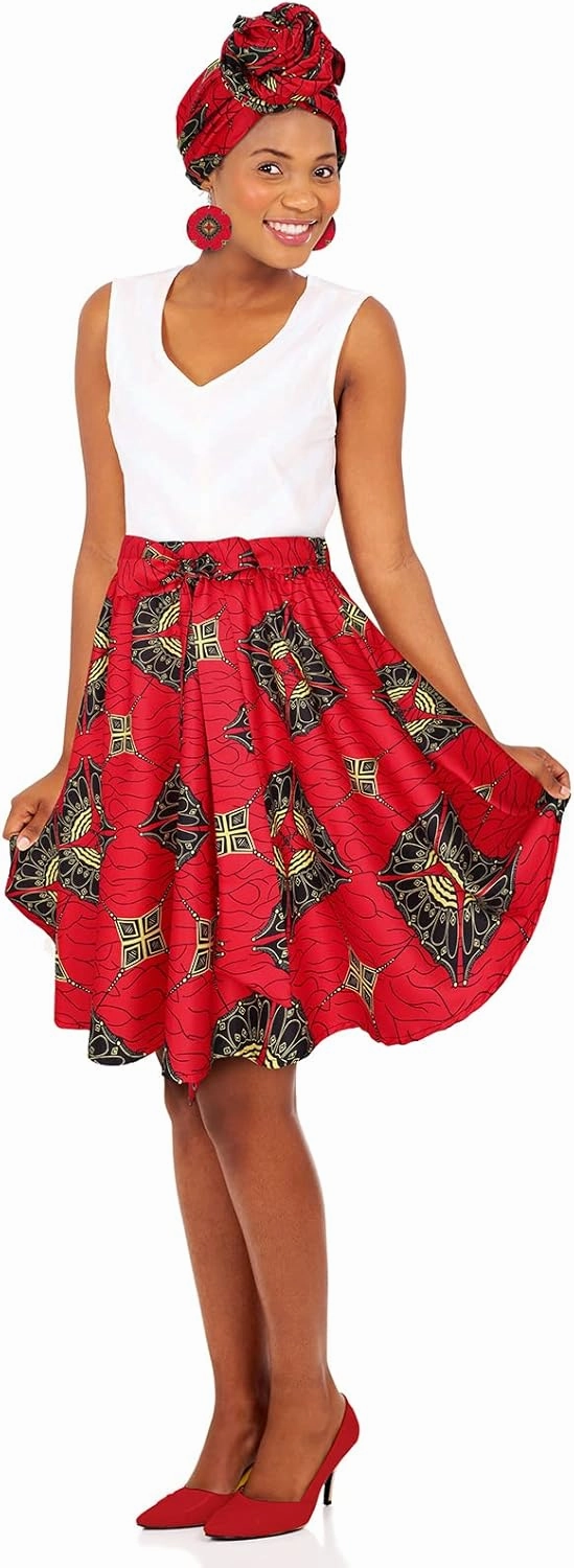 Coume 3 Pcs Women African Dashiki Skirt Traditional Costume African Bohemian Head Wrap Scarf Drop Dangle Earring