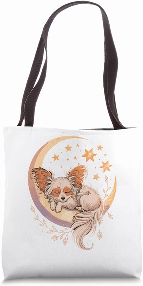 Crescent Moon Papillon Dog Continental Toy Spaniel Tote Bag