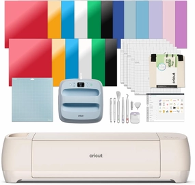 Cricut Explore 4 - Smart Cutting Machine (Seashell) | Engagement Plus Bundle - Includes EasyPress 3 Heat Press (9x9)   Mat, Tote Bag, Material Samplers, Machine Mat, Pens, Tools, & 25 Digital Images