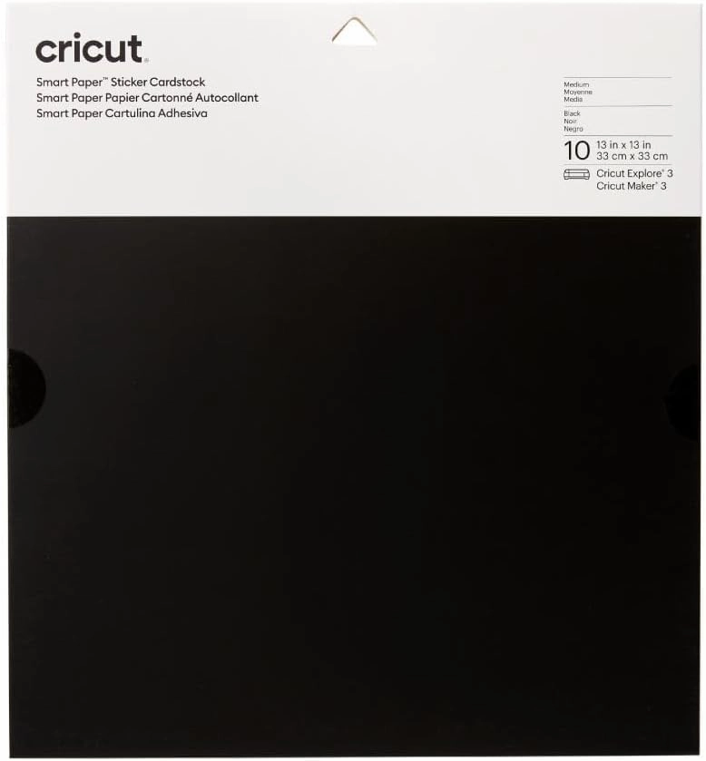 Cricut Smart Paper Sticker Cardstock - 10 Sheets - 13in x 13in - Adhesive Paper for Stickers - Compatible with Cricut Explore 3/Maker 3 - Black