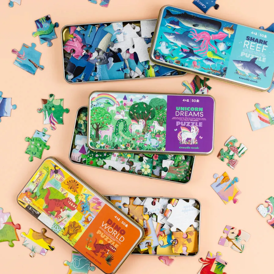 Crocodile Creek Tin Jigsaw Puzzle 50pcs Shark Reef Cognitive Travel Developmental Toys for Toddlers 3yrs 