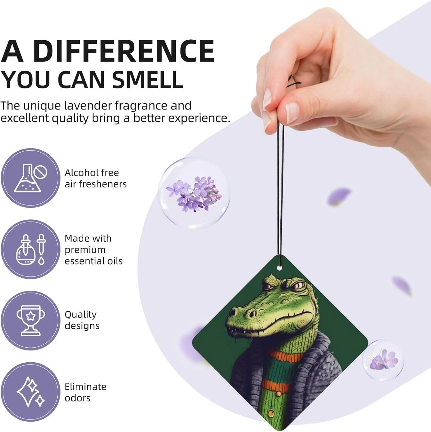 Crocodile in sweater Print Car Air Fresheners 6 Pcs Car Aromatherapy Tablets Hanging Air Freshener Wardrobe Pendant Fragrance Scented Cards for Rearview Mirror Bedroom Car Interior Decor
