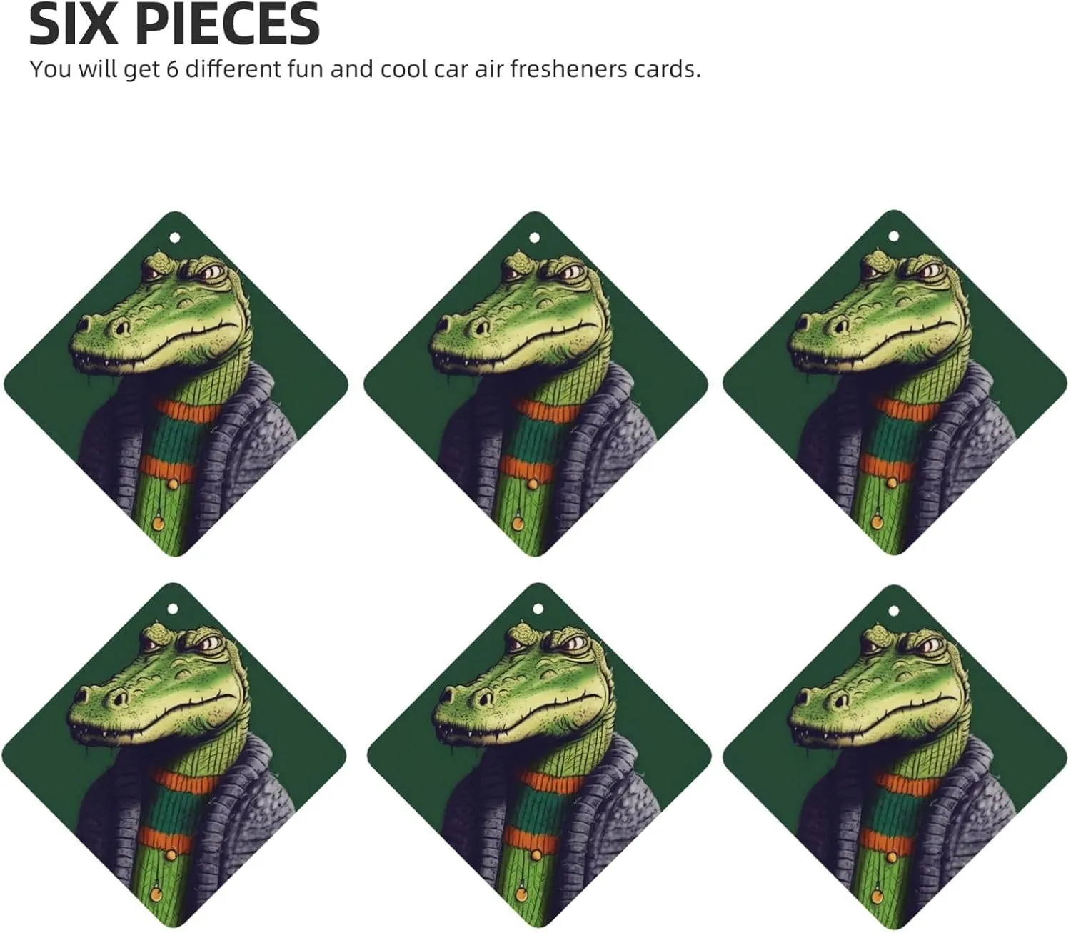 Crocodile in sweater Print Car Air Fresheners 6 Pcs Car Aromatherapy Tablets Hanging Air Freshener Wardrobe Pendant Fragrance Scented Cards for Rearview Mirror Bedroom Car Interior Decor