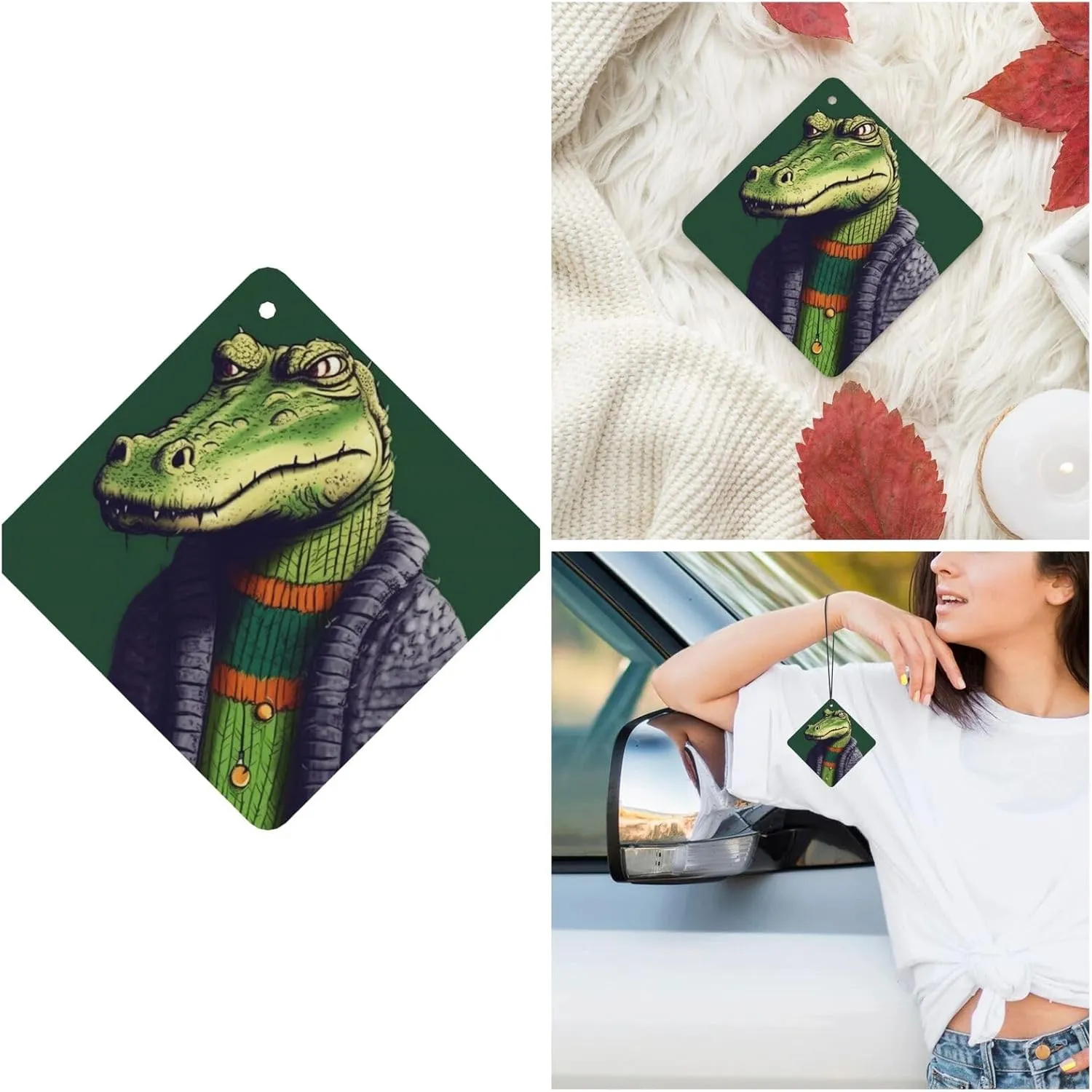 Crocodile in sweater Print Car Air Fresheners 6 Pcs Car Aromatherapy Tablets Hanging Air Freshener Wardrobe Pendant Fragrance Scented Cards for Rearview Mirror Bedroom Car Interior Decor