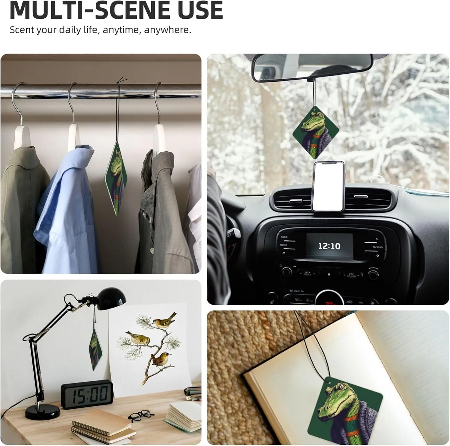 Crocodile in sweater Print Car Air Fresheners 6 Pcs Car Aromatherapy Tablets Hanging Air Freshener Wardrobe Pendant Fragrance Scented Cards for Rearview Mirror Bedroom Car Interior Decor