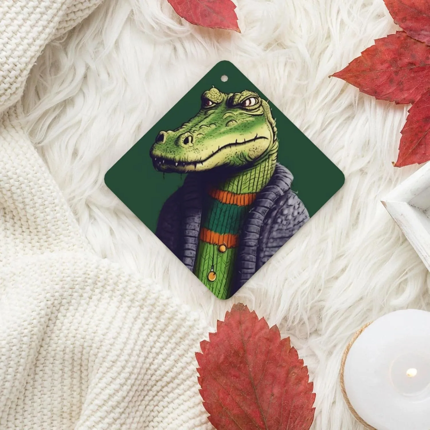 Crocodile in sweater Print Car Air Fresheners 6 Pcs Car Aromatherapy Tablets Hanging Air Freshener Wardrobe Pendant Fragrance Scented Cards for Rearview Mirror Bedroom Car Interior Decor