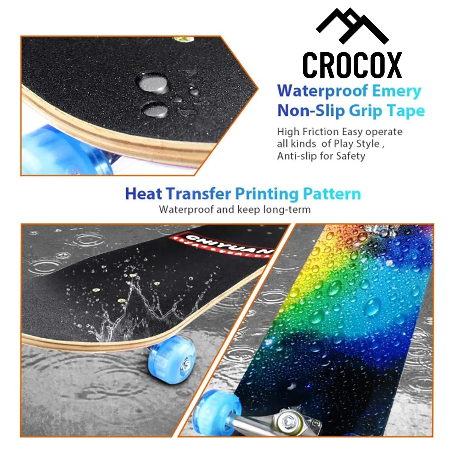 Crocox Kids Adult Skateboard Complete Set Up-Beginner to Pro Boards Outdoor