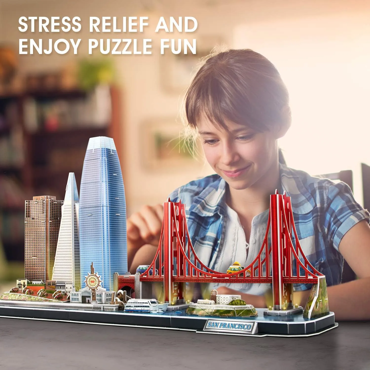 CubicFun 3D Puzzles for Kids Ages 8-10 LED San Francisco Cityline, Arts and Crafts for Kids Ages 8-12 STEM Projects for Kids Ages 8-12 Gifts for 8 Year Old Toys for 8 Year Old Girls Architecture