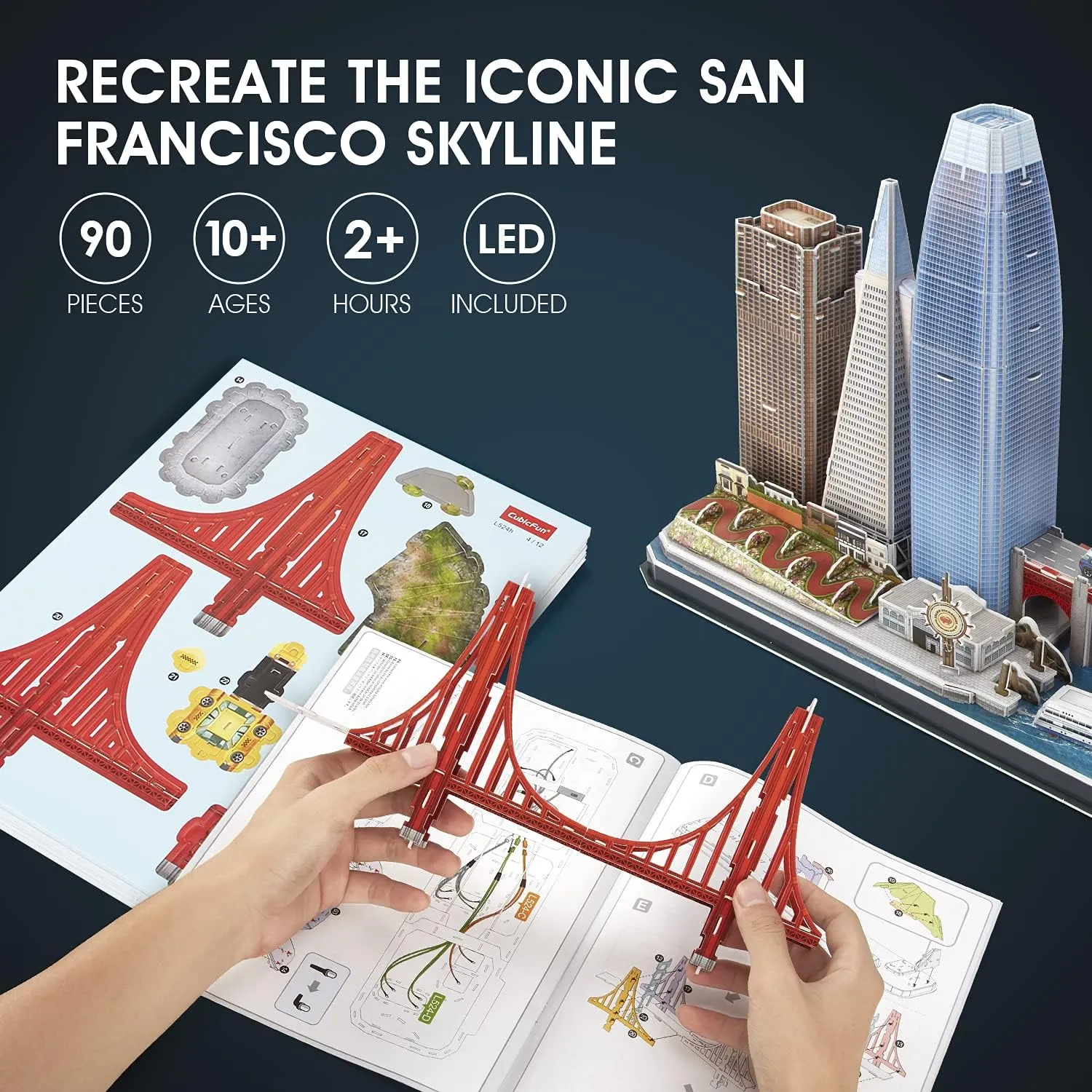CubicFun 3D Puzzles for Kids Ages 8-10 LED San Francisco Cityline, Arts and Crafts for Kids Ages 8-12 STEM Projects for Kids Ages 8-12 Gifts for 8 Year Old Toys for 8 Year Old Girls Architecture