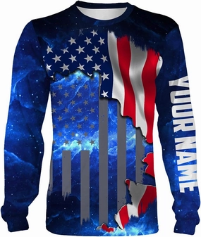 Custom Fishing Shirts for Men Long Sleeve, Fishing Shirts for Men, Us Fishing Fish Hook American Flag UV