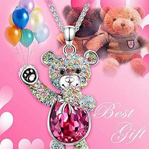 Cute Teddy Bear Crystal Studded Diamond Pendant Necklace 2020V