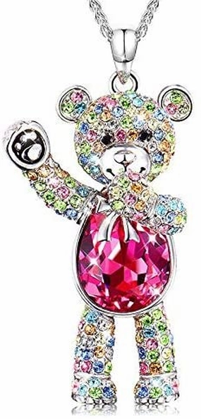Cute Teddy Bear Crystal Studded Diamond Pendant Necklace 2020V