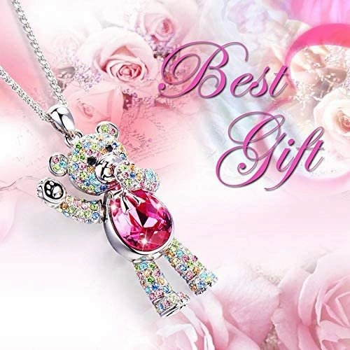 Cute Teddy Bear Crystal Studded Diamond Pendant Necklace 2020V
